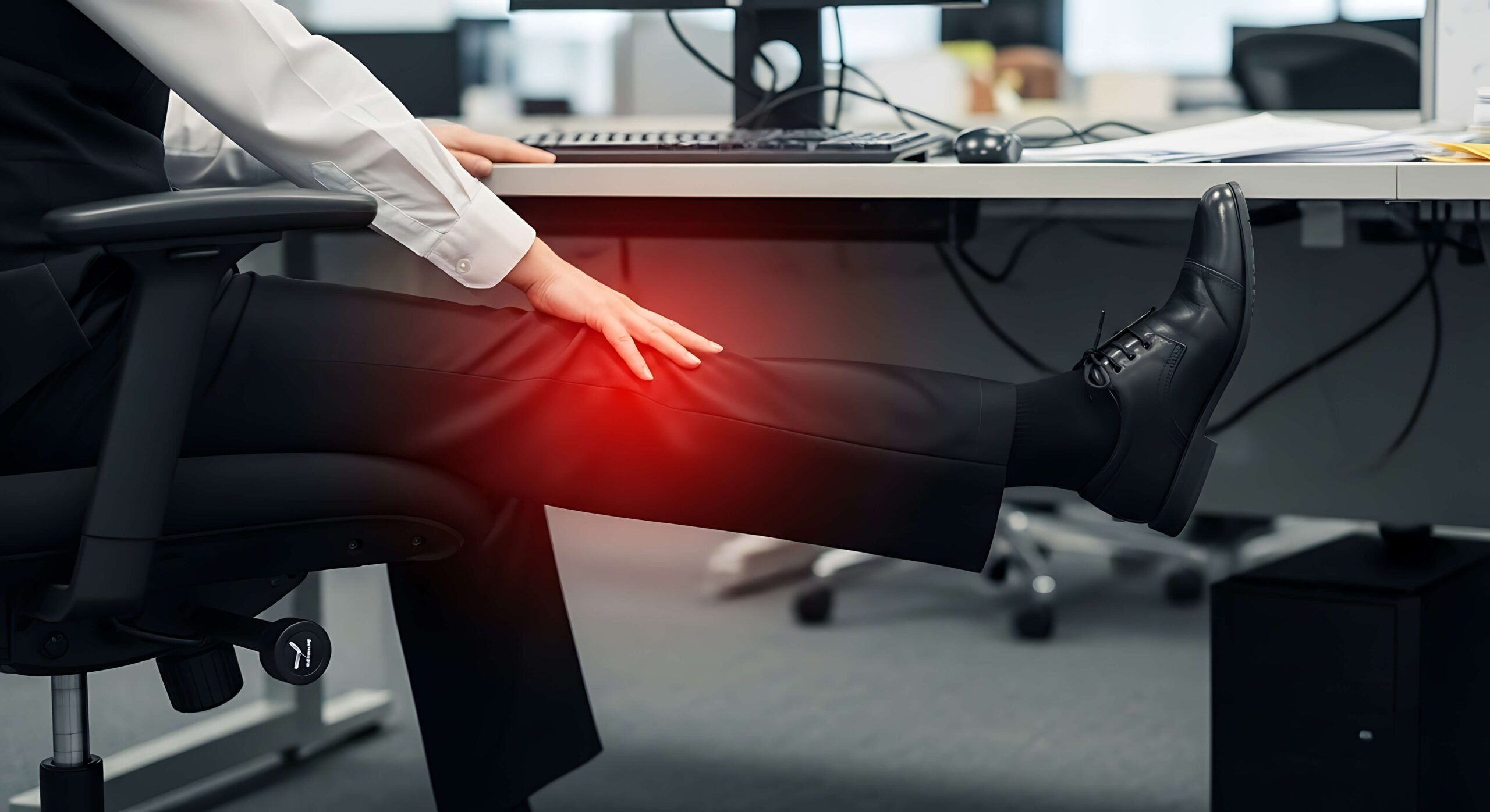 office worker sitting at desk leg circulation (1) office worker sitting at desk leg circulation